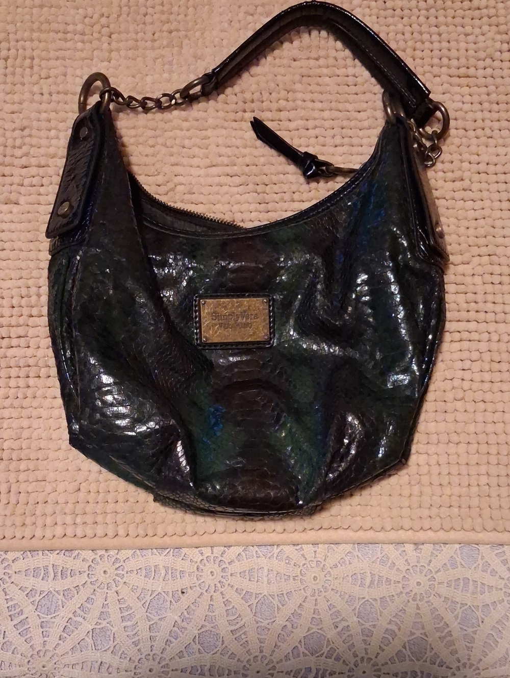 Simply Vera Vera Wang Blue-Green and Black Patent Hobo Shoulder Bag